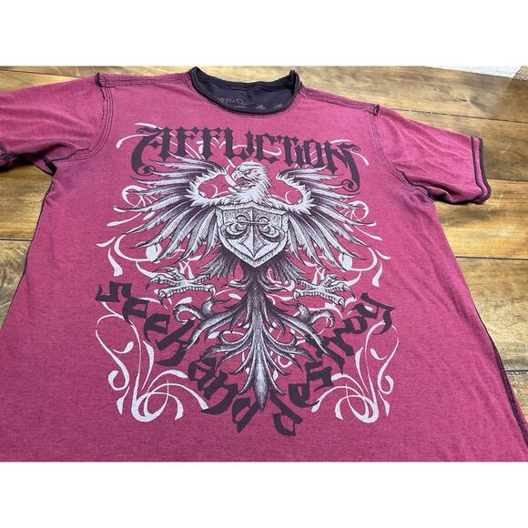 Affliction Mens Reversible Graphic T-Shirt Red Distressed Size XL - Picture 2 of 8